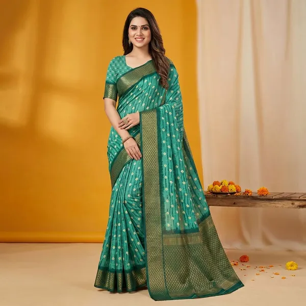 Green_Premium_Dola_Silk_Saree_With_Running_Blouse_For_Women
