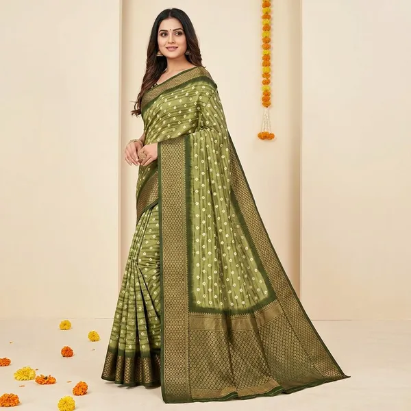 Green_Premium_Dola_Silk_Saree_With_Running_Blouse_For_Women