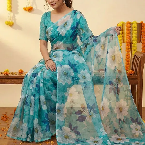 Green_Premium_Chiffon_Saree_With_Running_Blouse_For_Women
