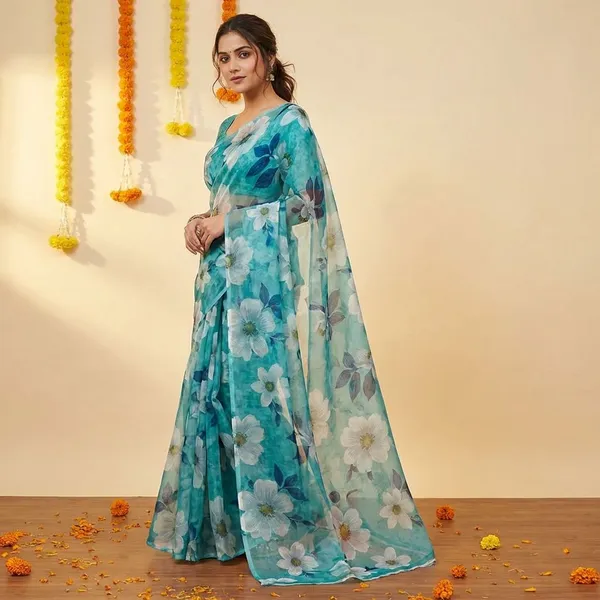 Green_Premium_Chiffon_Saree_With_Running_Blouse_For_Women