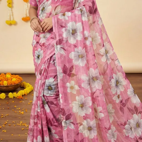 Pink_&_White_Premium_Chiffon_Saree_With_Running_Blouse_For_Women