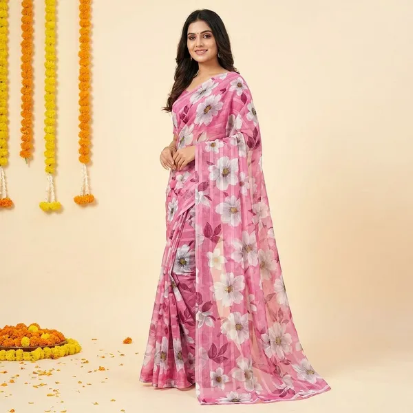 Pink_&_White_Premium_Chiffon_Saree_With_Running_Blouse_For_Women