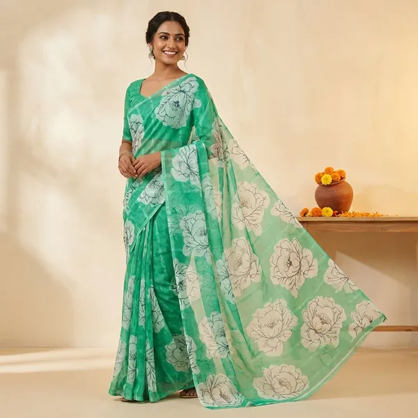 Green_Premium_Chiffon_Saree_With_Running_Blouse_For_Women