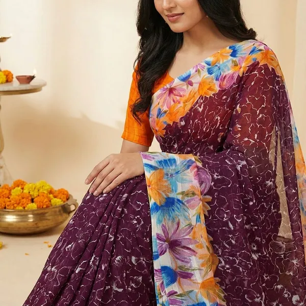 Maroon_Premium_Chiffon_Saree_With_Running_Blouse_For_Women