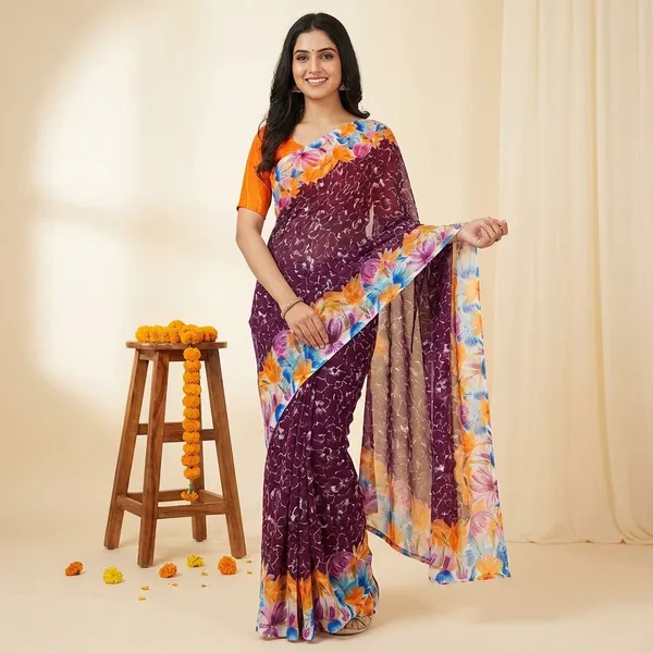 Maroon_Premium_Chiffon_Saree_With_Running_Blouse_For_Women