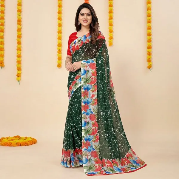 Green_Premium_Chiffon_Saree_With_Running_Blouse_For_Women
