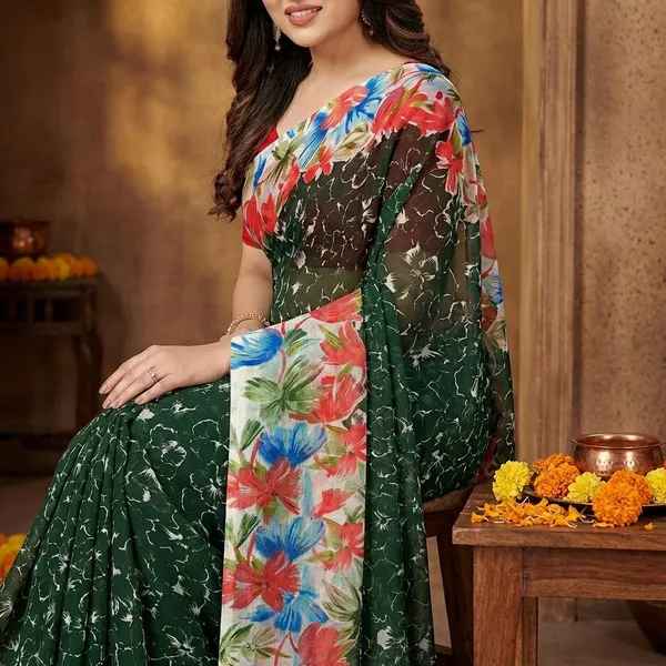 Green_Premium_Chiffon_Saree_With_Running_Blouse_For_Women