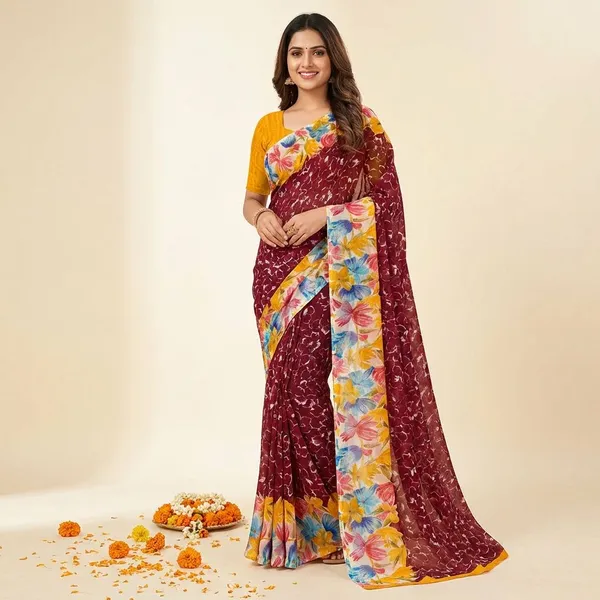 Maroon_Premium_Chiffon_Saree_With_Running_Blouse_For_Women