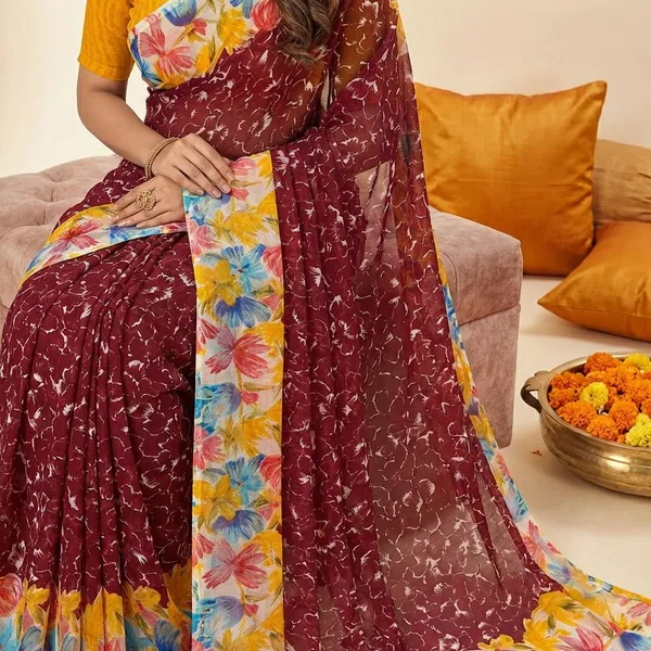 Maroon_Premium_Chiffon_Saree_With_Running_Blouse_For_Women