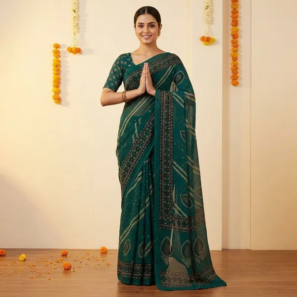Green_Premium_Chiffon_Saree_With_Running_Blouse_For_Women