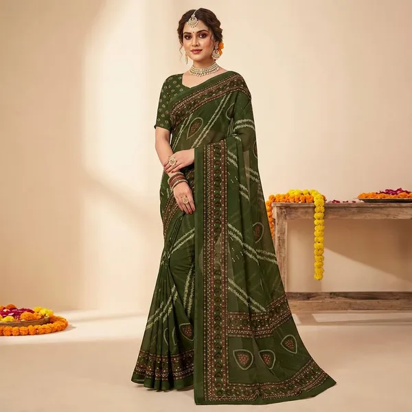 Green_Premium_Chiffon_Saree_With_Running_Blouse_For_Women