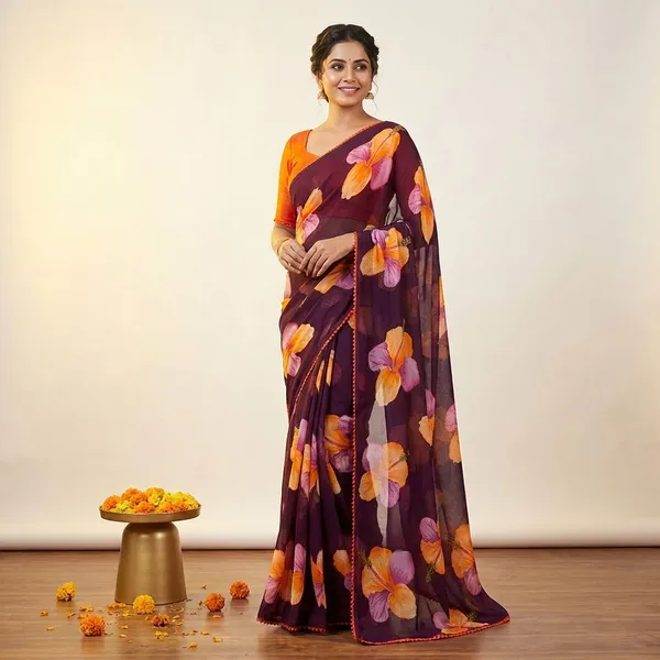 Maroon_&_Yellow_Premium_Chiffon_Saree_With_Running_Blouse_For_Women