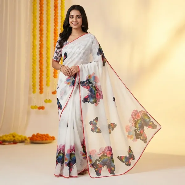 White_Premium_Chiffon_Saree_With_Running_Blouse_For_Women
