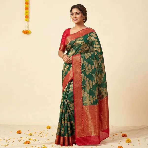 Green_&_Maroon_Premium_Dola_Silk_Saree_With_Running_Blouse_For_Women