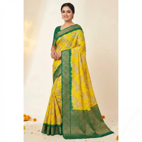 Yellow_&_Green_Premium_Dola_Silk_Saree_With_Running_Blouse_For_Women