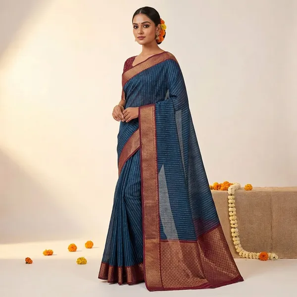 Blue_&_Maroon_Premium_Dola_Silk_Saree_With_Running_Blouse_For_Women