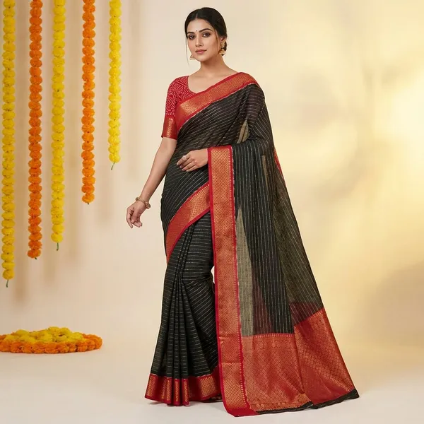 Black_&_Maroon_Premium_Dola_Silk_Saree_With_Running_Blouse_For_Women