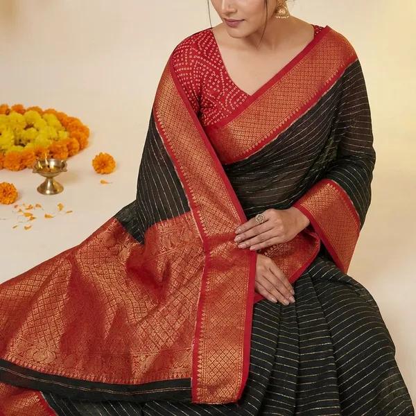 Black_&_Maroon_Premium_Dola_Silk_Saree_With_Running_Blouse_For_Women