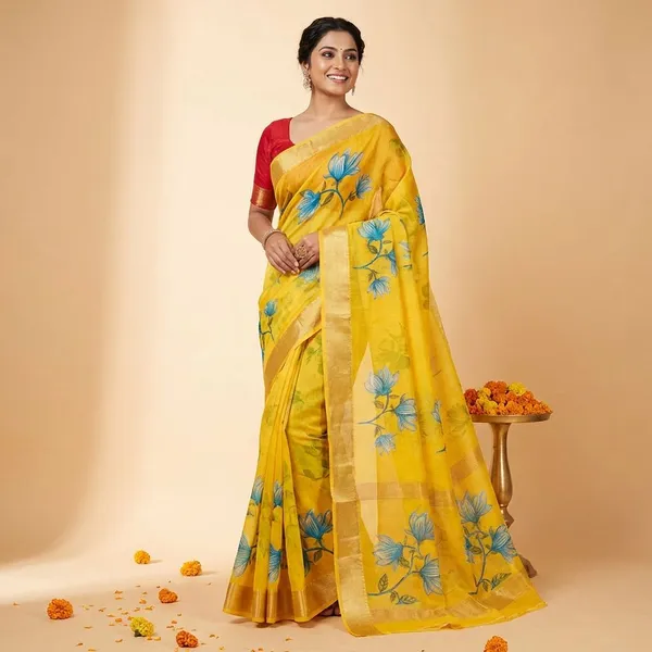 Yellow_&_Red_Premium_Moss_Crepe_With_Jacquard_Border_Saree_With_Running_Blouse_For_Women