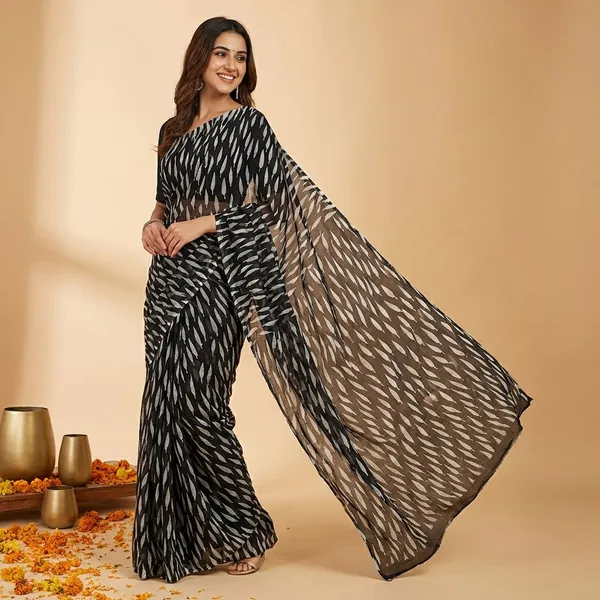 Black_&_White_Premium_Chiffon_Saree_With_Running_Blouse_For_Women