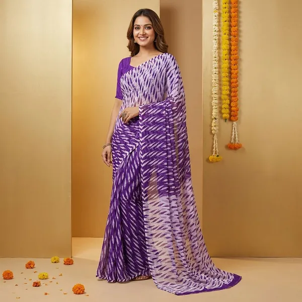 Blue_&_White_Premium_Chiffon_Saree_With_Running_Blouse_For_Women