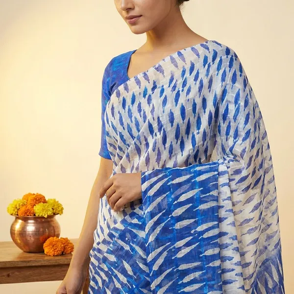 Blue_&_White_Premium_Chiffon_Saree_With_Running_Blouse_For_Women