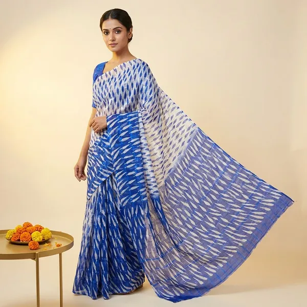 Blue_&_White_Premium_Chiffon_Saree_With_Running_Blouse_For_Women