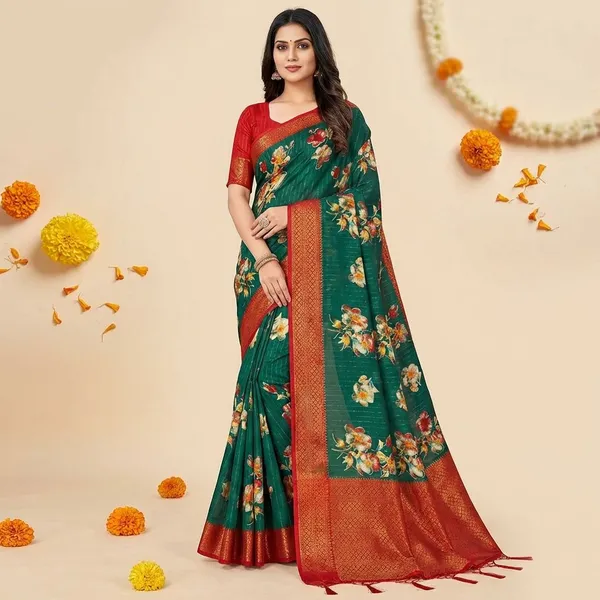 Green_Premium_Dola_Silk_Saree_With_Running_Blouse_For_Women