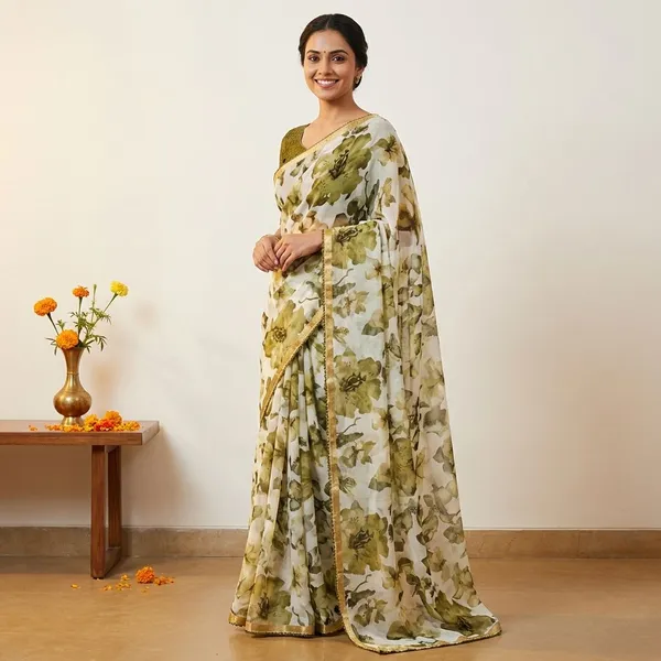 Off_White_&_Yellow_Premium_Chiffon_Saree_With_Running_Blouse_For_Women