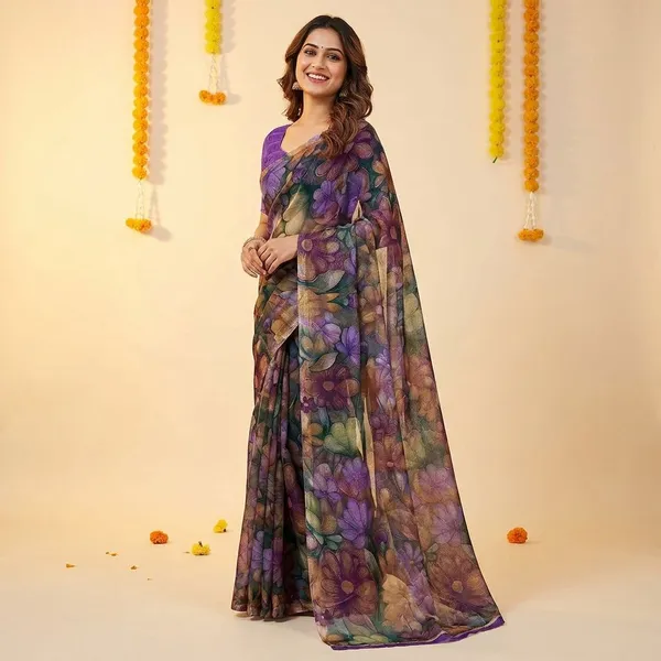 Multicolor_Premium_Chiffon_Saree_With_Running_Blouse_For_Women