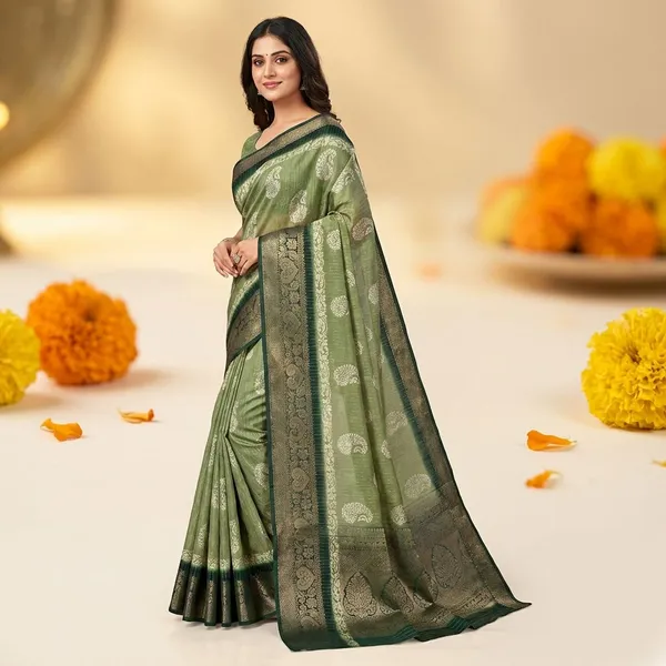 Green_Premium_Dola_Silk_Saree_With_Running_Blouse_For_Women
