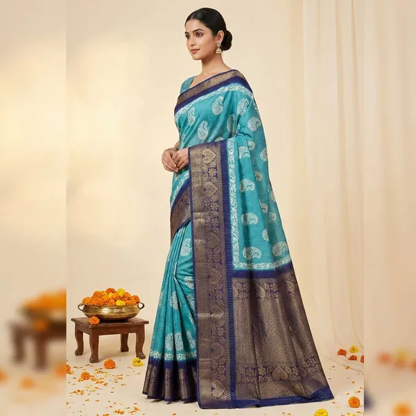 Green_Premium_Dola_Silk_Saree_With_Running_Blouse_For_Women