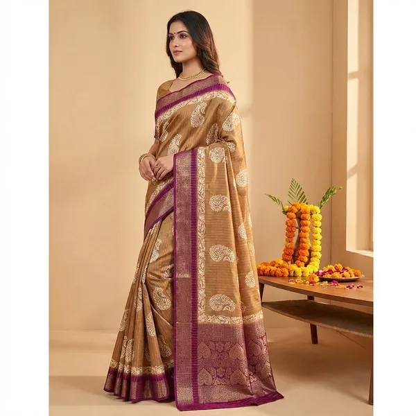 Gold_&_Maroon_Premium_Dola_Silk_Saree_With_Running_Blouse_For_Women
