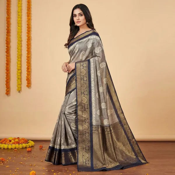 Grey_&_Black_Premium_Dola_Silk_Saree_With_Running_Blouse_For_Women