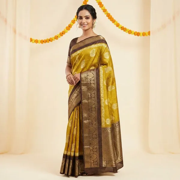 Gold_Premium_Dola_Silk_Saree_With_Running_Blouse_For_Women
