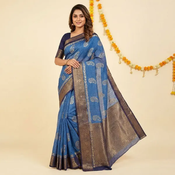 Blue_Premium_Dola_Silk_Saree_With_Running_Blouse_For_Women