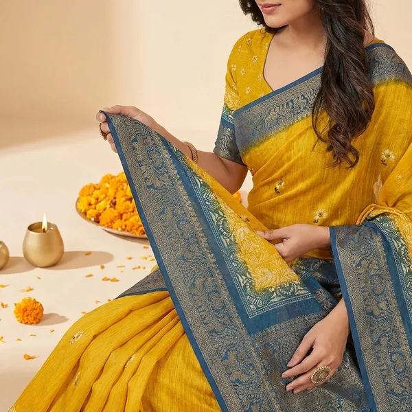 Yellow_Premium_Dola_Silk_Saree_With_Running_Blouse_For_Women