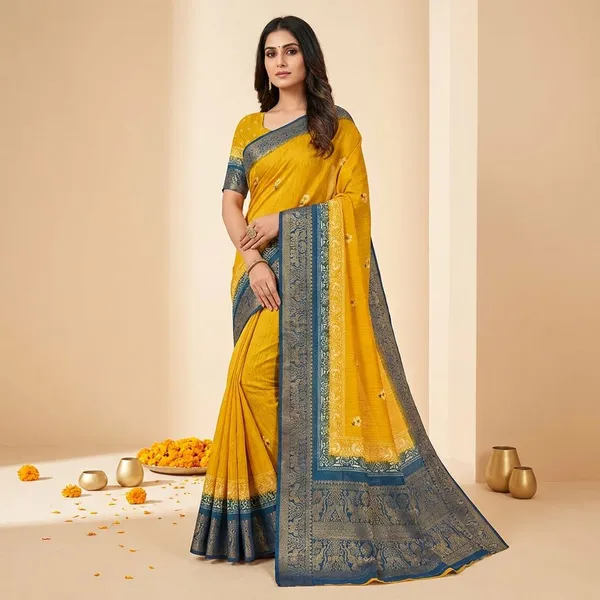 Yellow_Premium_Dola_Silk_Saree_With_Running_Blouse_For_Women