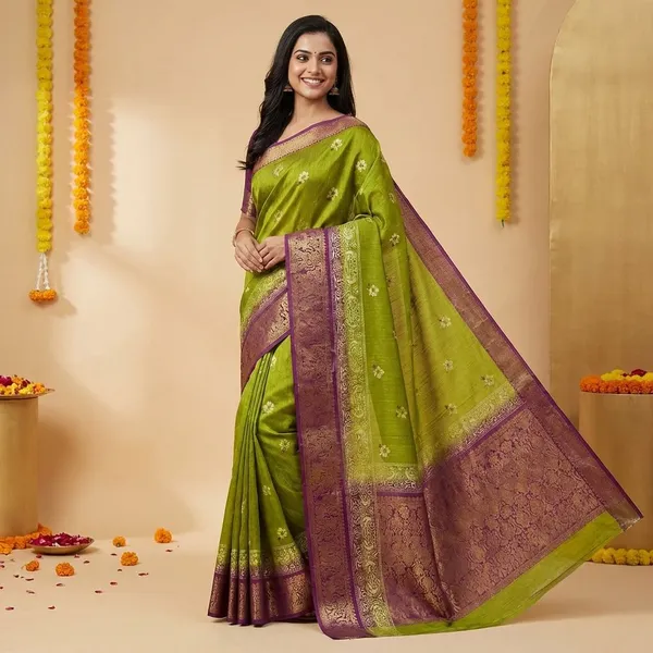 Green_Premium_Dola_Silk_Saree_With_Running_Blouse_For_Women
