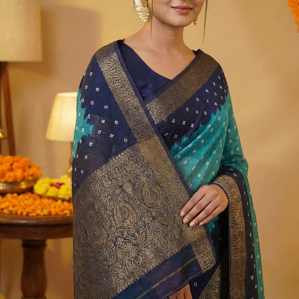 Blue_Premium_Dola_Silk_Saree_With_Running_Blouse_For_Women