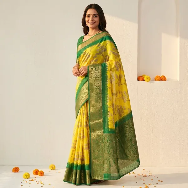 Yellow_&_Green_Premium_Dola_Silk_Saree_With_Running_Blouse_For_Women