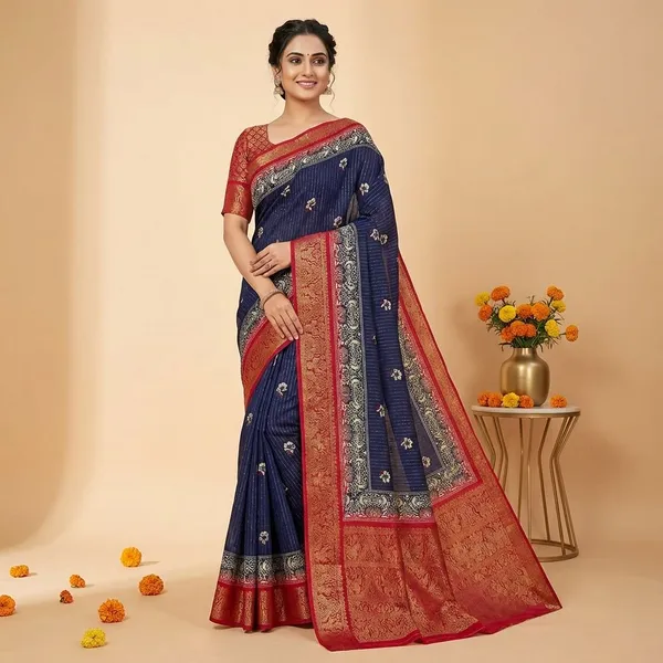Blue_&_Maroon_Premium_Dola_Silk_Saree_With_Running_Blouse_For_Women