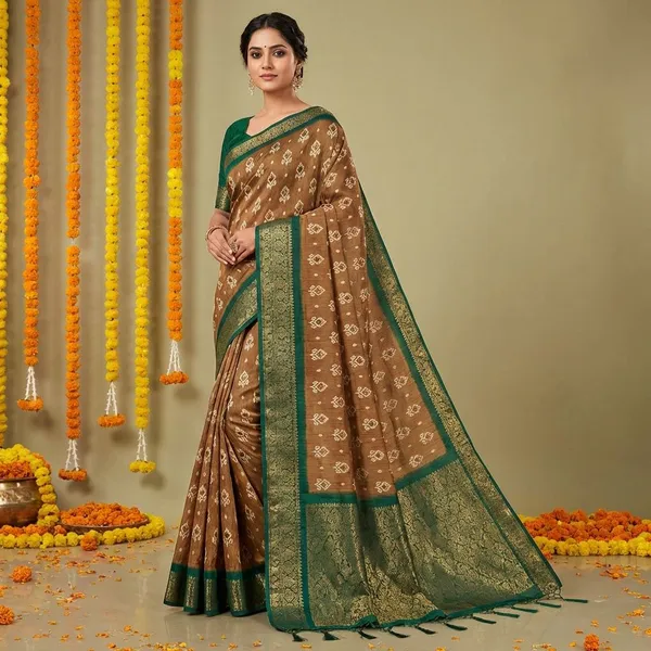 Gold_Premium_Dola_Silk_Saree_With_Running_Blouse_For_Women