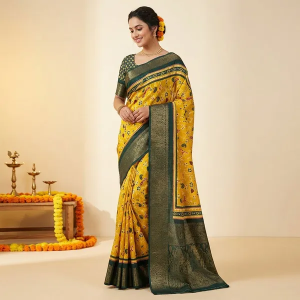 Yellow_&_Green_Premium_Dola_Silk_Saree_With_Running_Blouse_For_Women