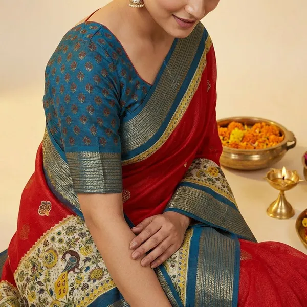 Red_&_Blue_Premium_Moss_Crepe_With_Jacquard_Border_Saree_With_Running_Blouse_For_Women