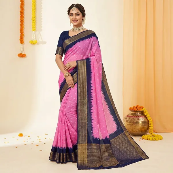 Light_Pink_&_Blue_Premium_Moss_Crepe_With_Jacquard_Border_Saree_With_Running_Blouse_For_Women
