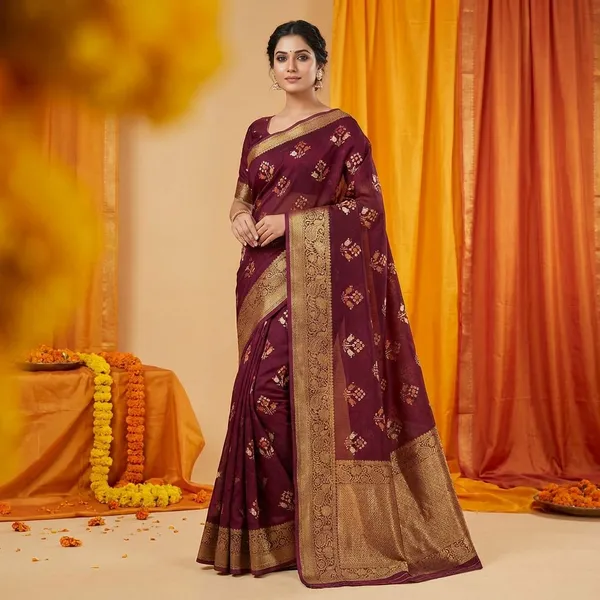 Maroon_Premium_Moss_Crepe_With_Jacquard_Border_Saree_With_Running_Blouse_For_Women