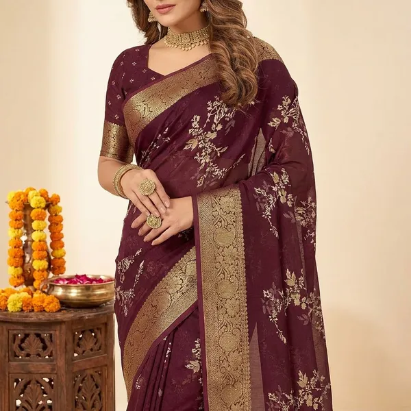 Maroon_Premium_Moss_Crepe_With_Jacquard_Border_Saree_With_Running_Blouse_For_Women