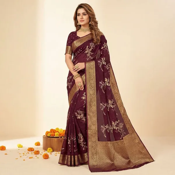 Maroon_Premium_Moss_Crepe_With_Jacquard_Border_Saree_With_Running_Blouse_For_Women