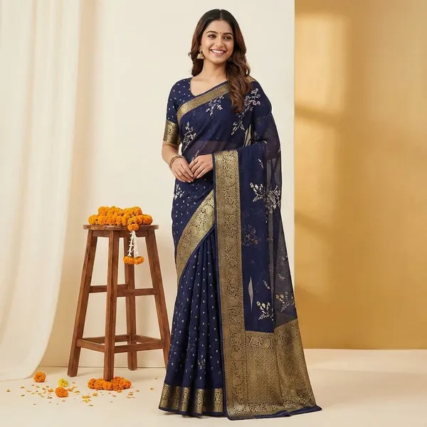 Blue_Premium_Moss_Crepe_With_Jacquard_Border_Saree_With_Running_Blouse_For_Women